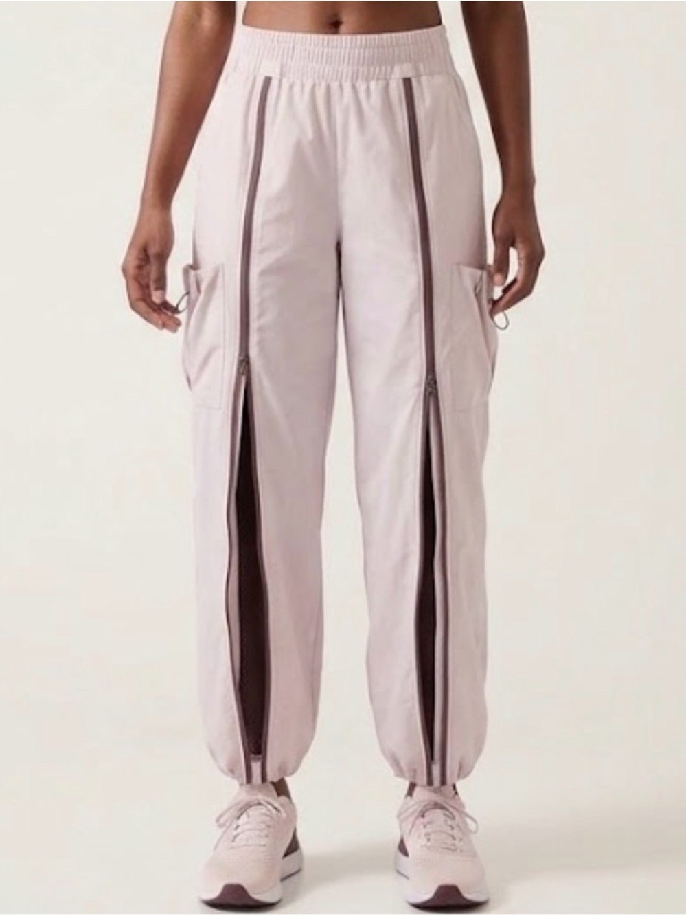 Athleta Stay Fly Pant Blush Pink/Purple Women’s Zip-Front Cargo Joggers Size SP